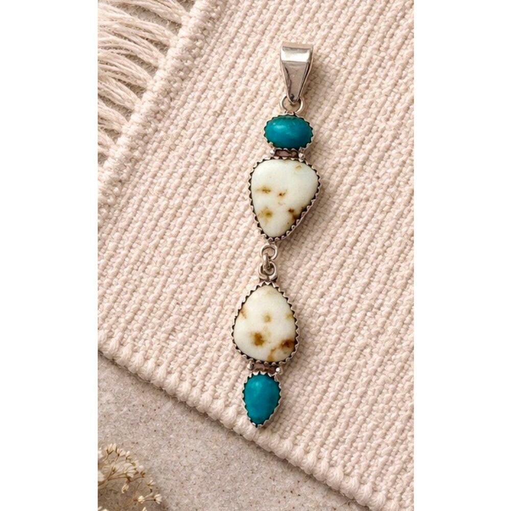 Paloma & Kingman Turquoise Pendant Artisan Handcrafted 2.65” Long